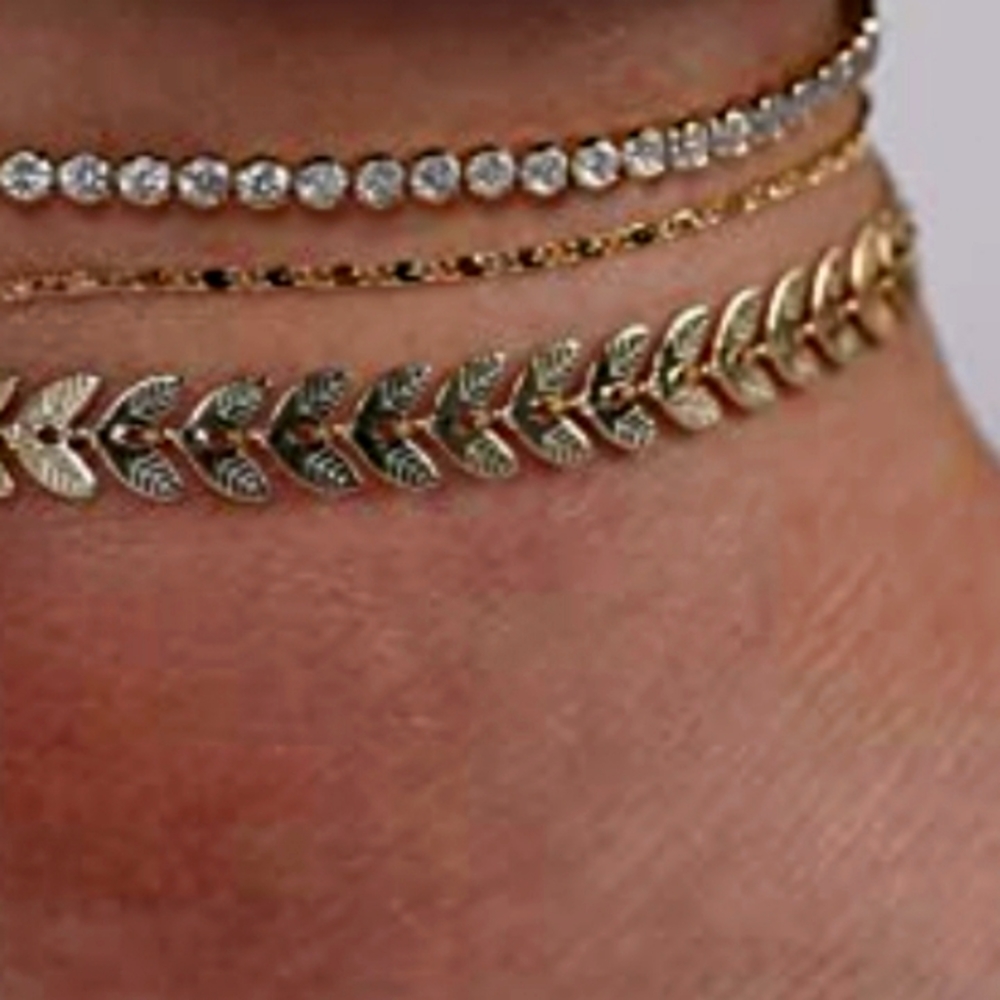 14 K Gold & CZ ANKLE BRACELETS SET OF 3 NWT - Picture 3 of 5